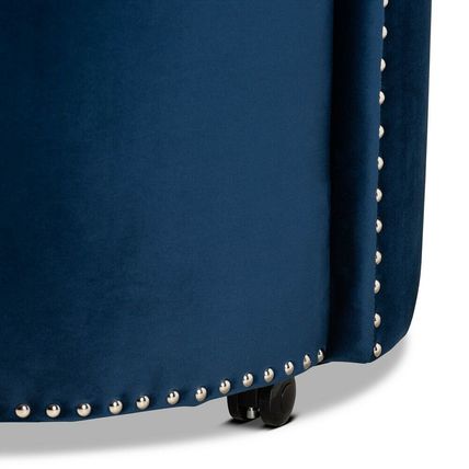 Blue or Gray Velvet Luxe Round Rolling Accent Club Chair Silver Nail Head