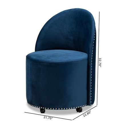Blue or Gray Velvet Luxe Round Rolling Accent Club Chair Silver Nail Head