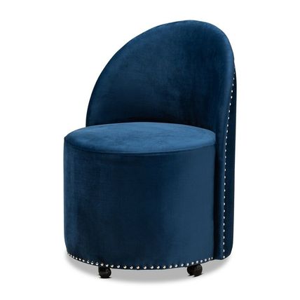 Blue or Gray Velvet Luxe Round Rolling Accent Club Chair Silver Nail Head