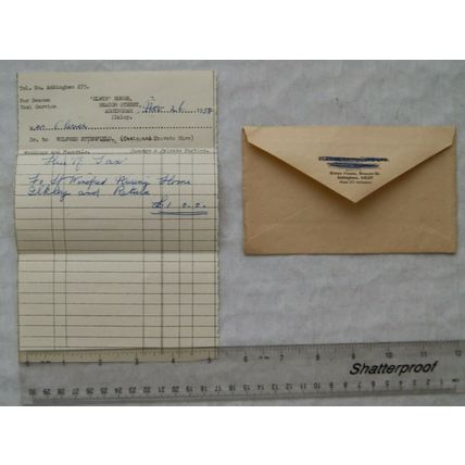 1958 invoice Wilfred Ettenfield, Beacon Taxi Service, Addingham to Ilkley