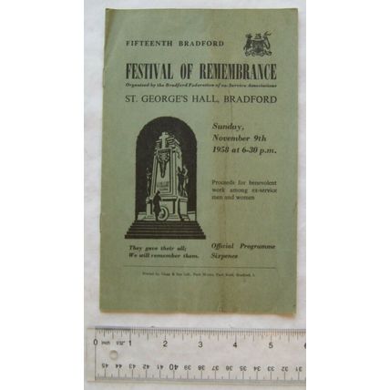 1958 programme Fifteenth Bradford Festival of Remembrance