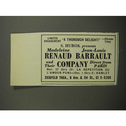 1952 Madeleine Renaud Jean-Louis Barrault and Their Company Advertisement
