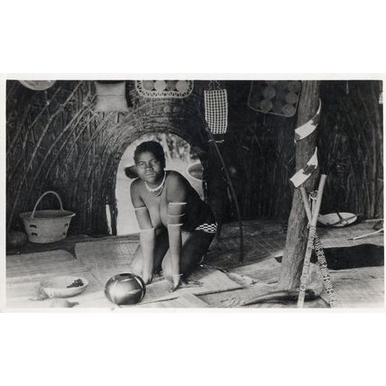 African Lady Of Man Appearance By Hunting Horn Old Real Photo Postcard
