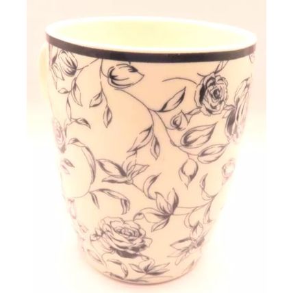 Rose Pattern Mug Fine China Grey & White Ceramic 10.5 CM Gift Tableware Beverage