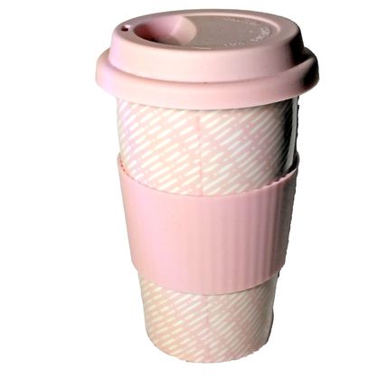 IQ Accessories Travel Tumbler Ceramic Silicone Lid & Sleeve Pink Strong Like Mom