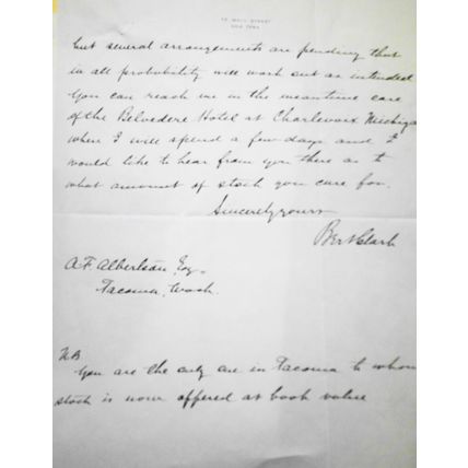 1907 Confidential Letter on formation of new "National City Bank of Seattle"