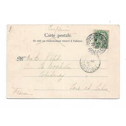 Postcard Turkey Constantinople Cour de Mosquée-Oulou 1907 French Levant stamp