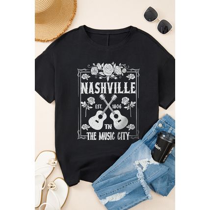 Black Rose Guitar Nashville Music City Graphic Tunic T Shirt