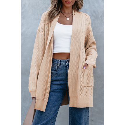 Parchment Oversize Chunky Cable Knit Open Front Midi-length Cardigan