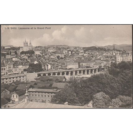 Lausanne et le Grand Pont, c.1910s - Louis Burgy CPA LB2450