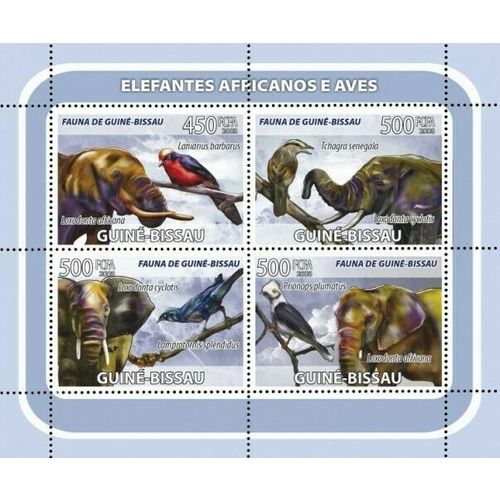 GUINE BISSAU 2008 SHEET MNH AFRICAN ELEPHANTS ELEFANTEN BIRDS OISEAUX WILDLIFE 2