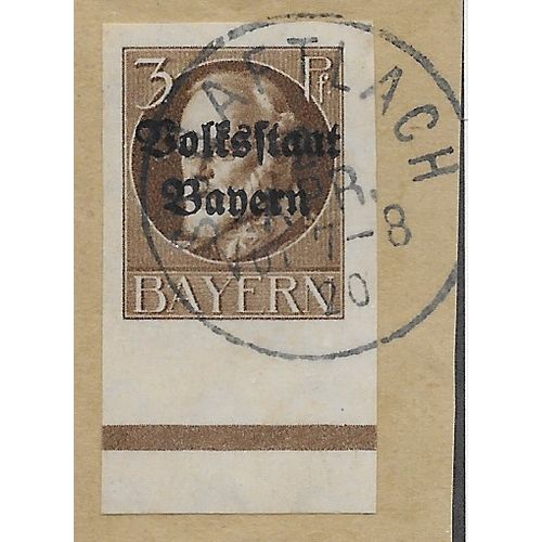 GER (BAVARIA) 1919 3pf KING LUDWIG III' (OVPT)(IMPERFED) FINE USED (EBID65-431)
