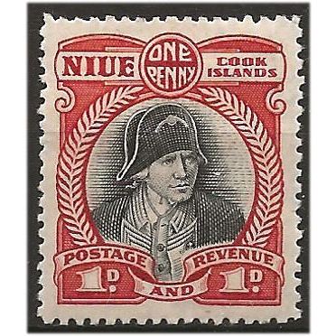 Niue 1944 SG90 1d Black & Deep Lake Mounted Mint .. ...