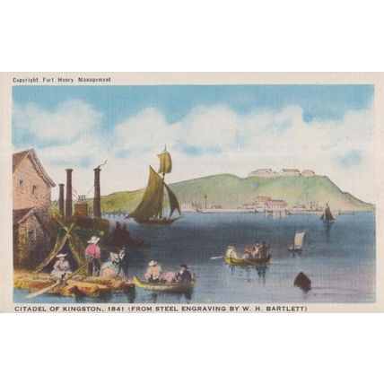 Citadel Of Kingston Canada Street Engraving Painting Boats Canadian Postcard