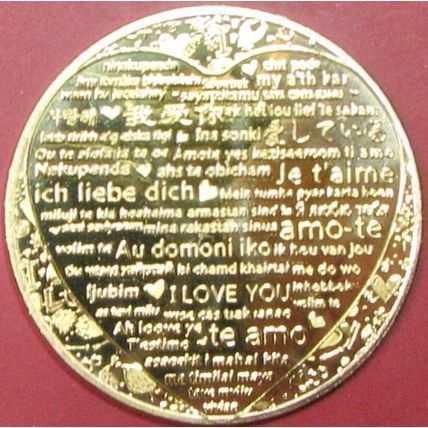 Love - Red Roses. Challenge Coin, Souvenir. Gold Tone. 80.