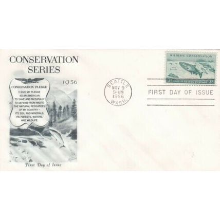 United States 1956 Chinook Salmon FDC Seattle cancel Unaddressed VGC
