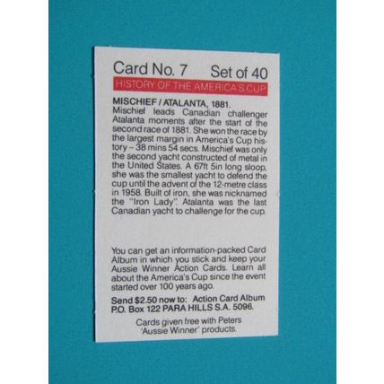 Peters Foods Australia 1987 The History of the Americas Cup Cards Choice (e25)