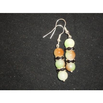 Organic brown green & black earth colour crystal glass swing earrings