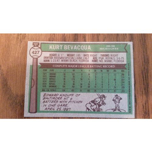1976 Topps Card # 427 Kurt Bevacqua Very Good-Excellent (4) Milwaukee Brewers