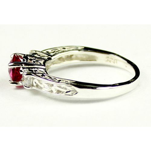 Created Ruby w/ Two 4mm CZ Accents, 925 Sterling Silver Engagement Ring, SR254