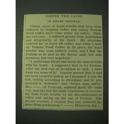 1900 Postum Food Coffee Ad - Coffee the cause of heart trouble