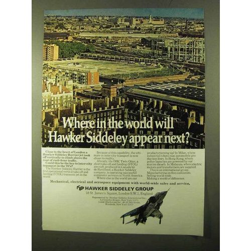 1970 Hawker Siddeley Harrier Jet Ad - Where in World