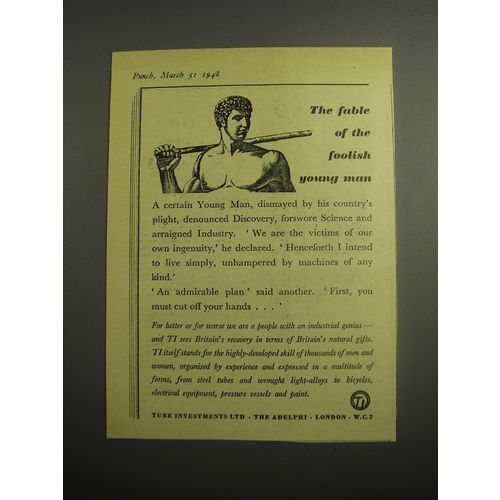 1948 Tube Investments Ltd Ad - The fable of the foolish young man