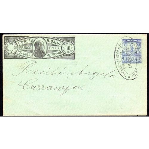 Mexico Wells Fargo Postal Sta. Hidalgo Oval Double Cancel 1897