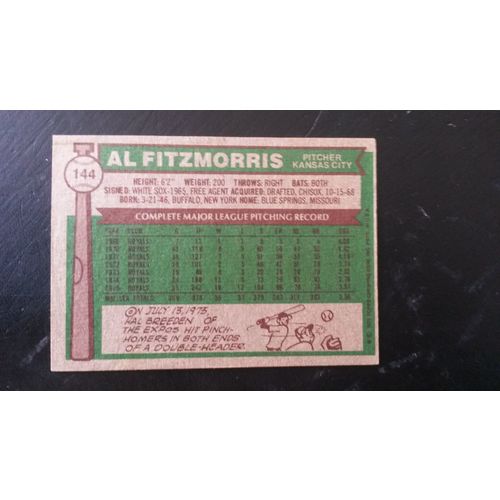 1976 Topps Card # 144 Al Fitzmorris W/ Autograph Kansas City Royals