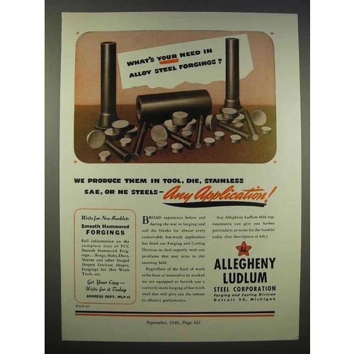 1946 Allegheny Ludlum Steel Ad - Tool, Die, SAE, NE