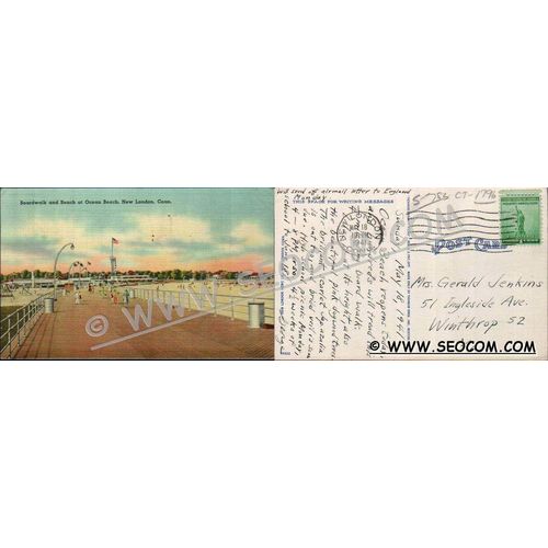 CT New London Postcard Boardwalk & Beach Ocean Beach ct_box4~1796