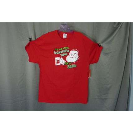 Christmas Santa Time for a Beer T Shirt Red XL Gildan