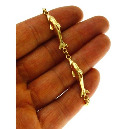 New Real Solid 14 K Yellow Gold Rare Dolphin Bracelet 7 Inch long 11.5 Grams