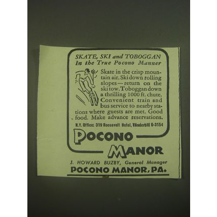 1945 Pocono Manor Ad - Skate, ski and toboggan in the true Pocono manor