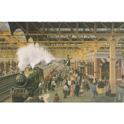 Snow Hill Station Birmingham in 1953 GWR 6011 Train Painting Postcard