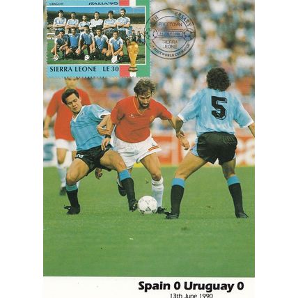 Spain 0 Uruguay 0 World Cup 1990 Limited Edition Stamp Postcard