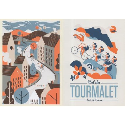Cal Du Tourmalet French Tour De France Bicycle Race Painting 2x Postcard s