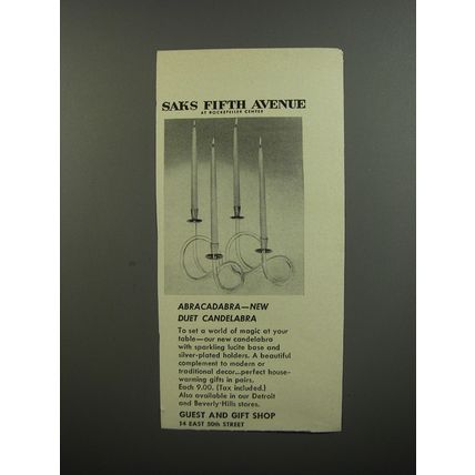1953 Saks Fifth Avenue Duet Candelabra Advertisement