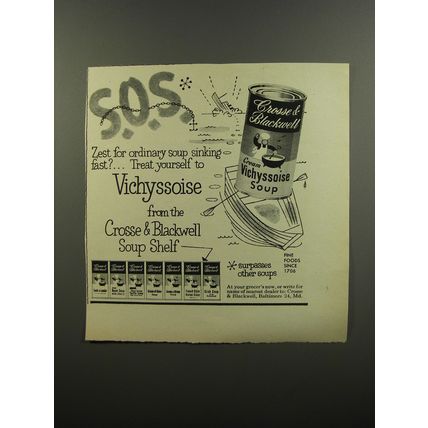 1953 Crosse & Blackwell Cream Vichyssoise Soup Ad - S.O.S. Surpasses Other Soups