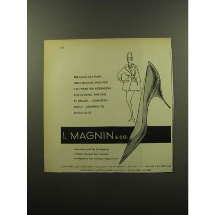 1959 I. Magnin Shoes by Rinaldi Advertisement - The black silk pump