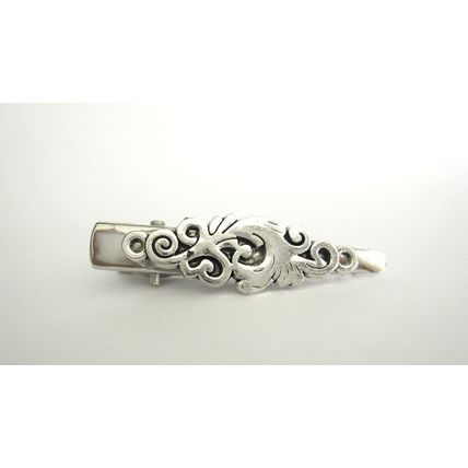 Small silver metal filigree alligator hair clip barrette for fine thin hair
