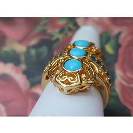 Arizona Sleeping Beauty Turquoise Neon Apatite Ring Sz R 14k Gold Overlay Silver