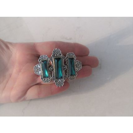 Silver metal purple green black jeweled viking nordic hair clip barrette