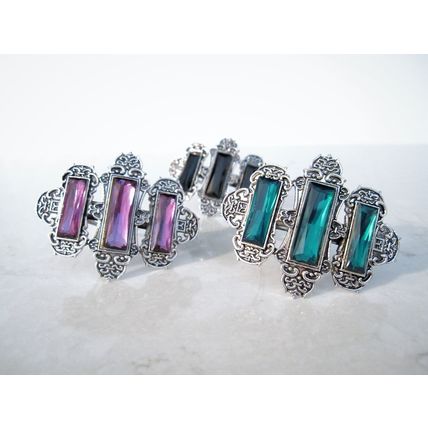 Silver metal purple green black jeweled viking nordic hair clip barrette