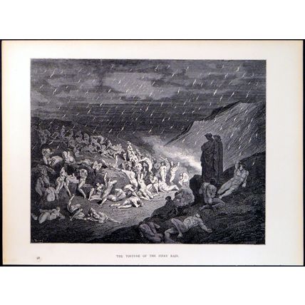 TORTURE OF THE FIERY RAIN 1885 Gustave Doré - Dante Alighieri ANTIQUE ENGRAVING