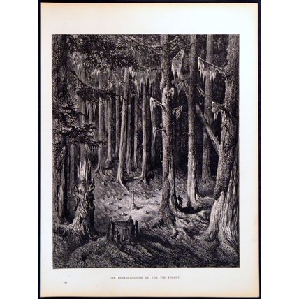BURIAL GROUND IN THE FIR FOREST 1885 Gustave Doré ANTIQUE ENGRAVING