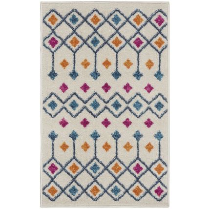 2' X 3' Blue And Ivory Geometric Dhurrie Area Rug