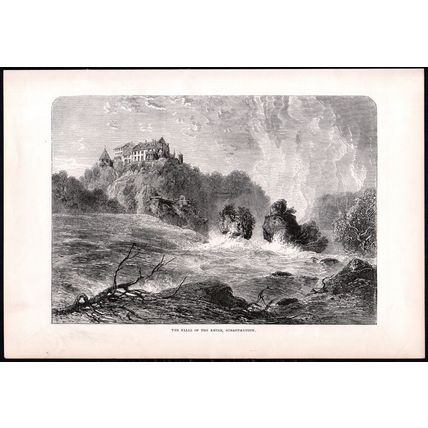 FALLS OF THE RHINE, SCHAFFHAUSEN 1880 Rhine Germany ANTIQUE ENGRAVING