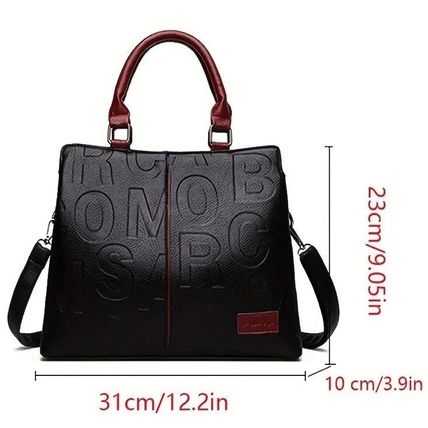 Elegant Women's Black & Red Synthetic Leather Embossed Zipper Large Tote Bag
