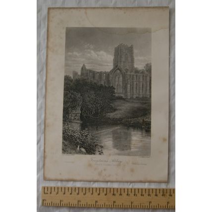 Vintage engraving Fountains Abbey